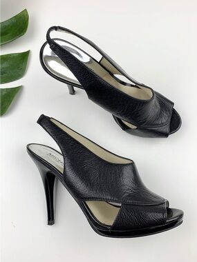 Michael Michael Kors Peep Toe High Heels Sandals Black Leather Women's 6.5